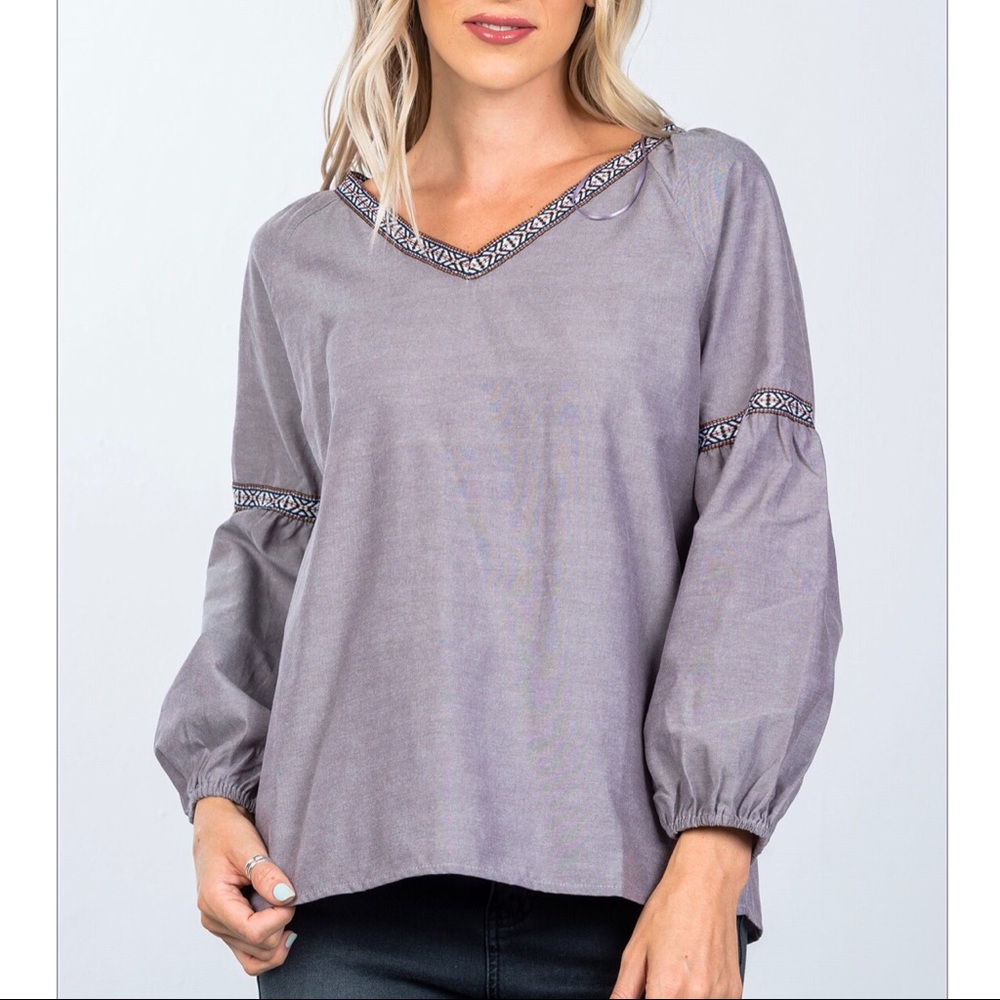 Gray Sky Boho Peasant Top